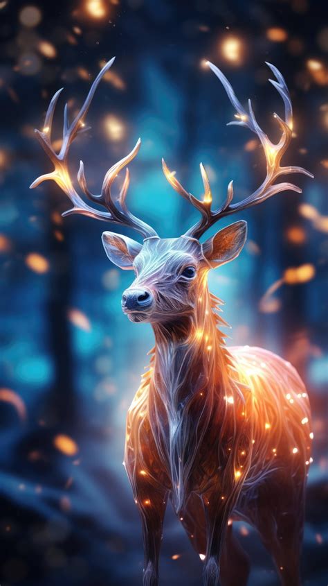 A mobile wallpaper of a reindeer with Christmas lights