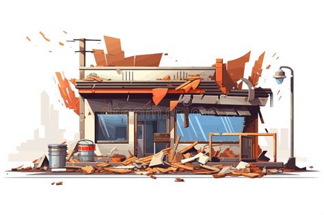 Destroyed Shop Demolished Building Vector Flat Isolated Illustration