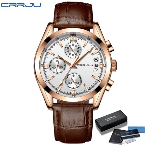 Montre Homme Bracelet En Cuir Tanche Quartz Chronographe