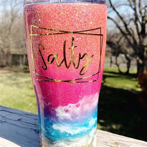 Custom Salty Ombre Glitter Tumbler Sunset Beach Glitter Etsy