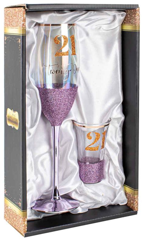 21st Birthday Champagne Glass And Shot Glass Set Glitterati