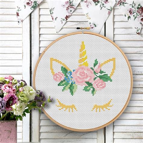 Unicorn Cross Stitch Pattern Unicorn Face Cross Stitching Chart Cute