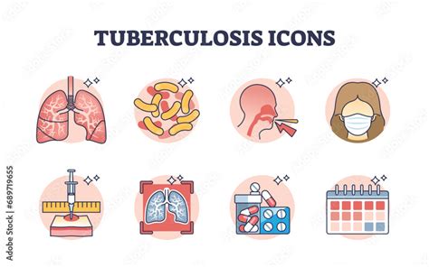 Tuberculosis Icons And Tb Bacterial Infection Treatment Outline Concept