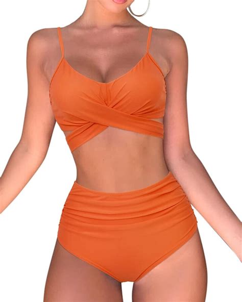 Omkagi Women S High Waisted Bandage Bikini Set Wrap Two Piece Push Up