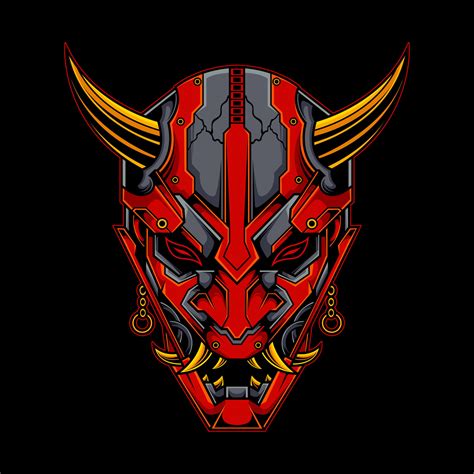 Oni Mask Robot Illustration Vector Art At Vecteezy