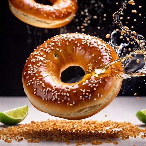 Premium Photo Bagel Bread Buns Traditional Food Dynamic Food Photography