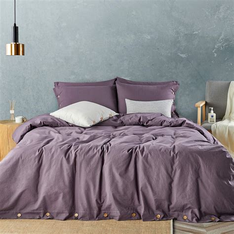 JELLYMONI Purple 100 Washed Cotton Duvet Cover Set 3 Pieces Luxury