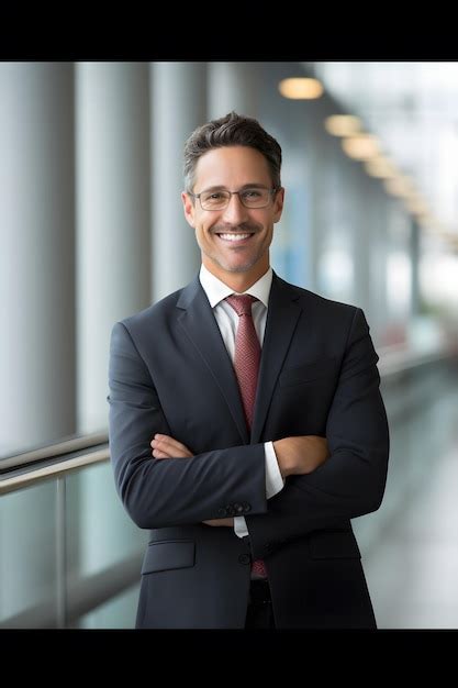 Premium AI Image Smiling Man In Suit And Tie Standing In A Hallway