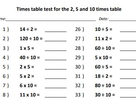 Times Table Test Book including division - 150+ PDF pages | Teaching ...