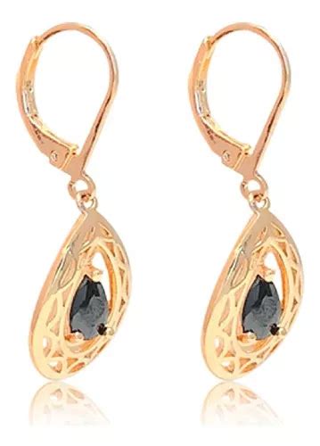 Aretes Chapa Oro 18k Gota Con Onix Negro Largo 3 3 176 Color Dorado