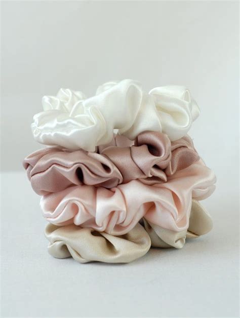 Pure Silk Hair Scrunchies Set Of Soft Tones Mm Silk Charmeuse