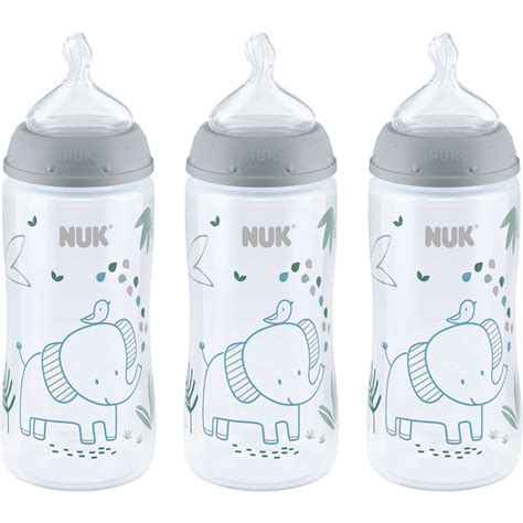 NUK Smooth Flow Bottle 10oz 3 Pack - Woodland Grey Elephant for Anti