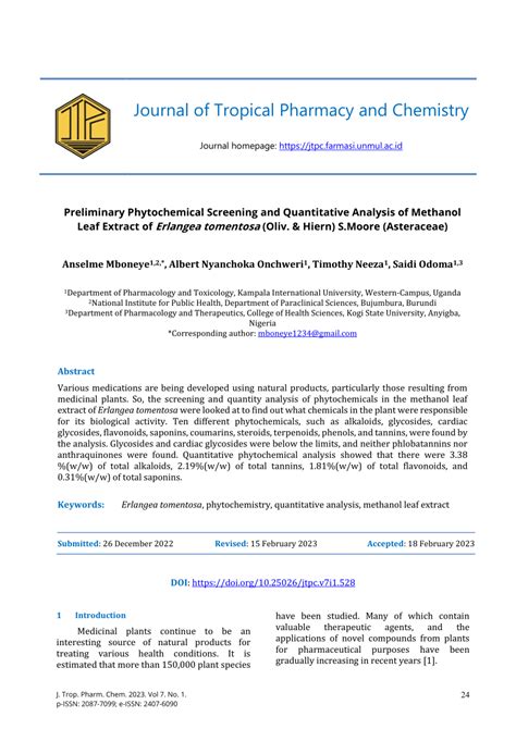 Pdf Preliminary Phytochemical Screening And Quantitative Analysis Of