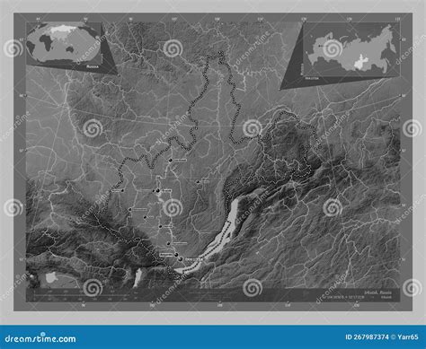 Irkutsk Russia Grayscale Labelled Points Of Cities Stock