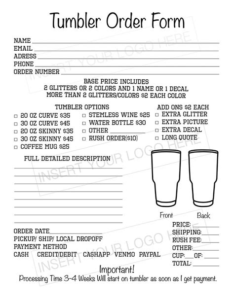 Tumbler Order Form Message Me To Have Logo Added Etsy Business