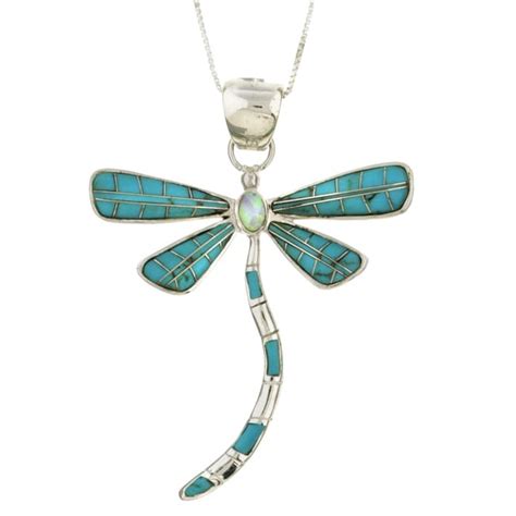 Sterling Silver Turquoise Opal Dragonfly Necklace Overstock Shopping