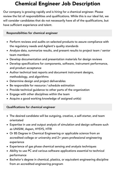 Chemical Engineer Job Description Velvet Jobs