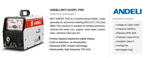 Andeli Mct Dpl Pro Multi Function Welder Mig Tig Mma Cut Cold