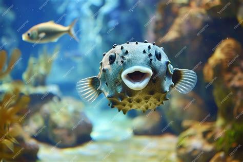 Premium Photo | Closeup face puffer fish front view cute face of puffer ...