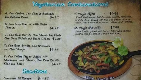 Menu at El Palenque restaurant, Bald Knob