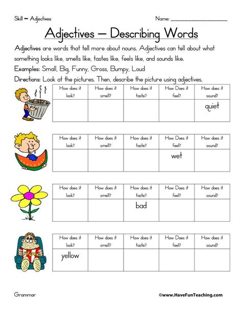 Adjective Five Senses Worksheet Have Fun Teaching Adjective Worksheet Teaching Reading