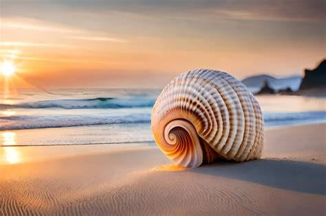 Premium Photo A Seashell On The Beach At Sunset