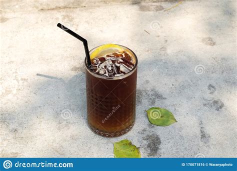 Iced Coffee With Lemon A Glass Of Espresso Shot Mixed With Lemonade