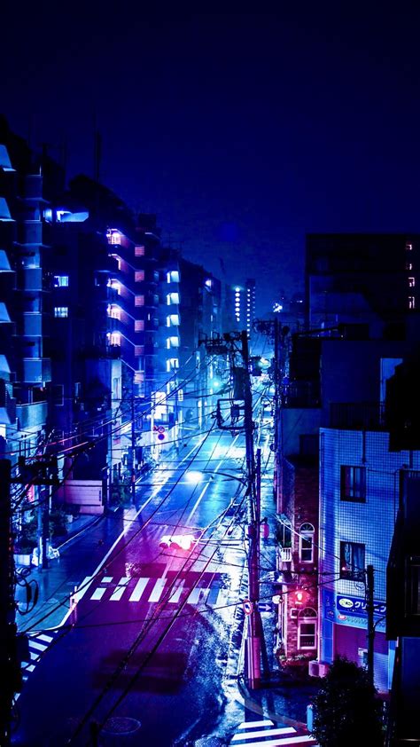 Blue Anime Aesthetic City - Anime Wallpaper HD