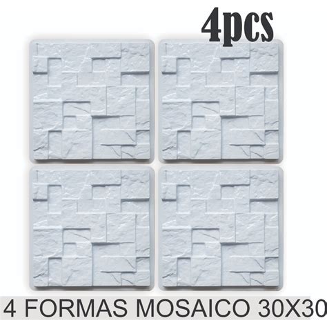 Kit 4 Formas 3d Molde Placa Para Gesso 30x30 1 5mm Mosaico Rustico