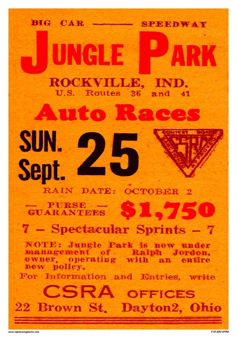 Vintage Reproduction Racing Poster Jungle Park Csra Sprint Car Etsy