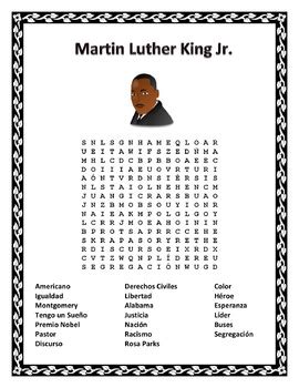 Martin Luther King Jr Word Search Double Puzzle Spanish By El Jaguar