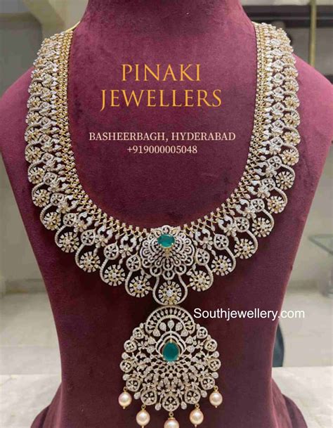 Bridal Diamond Emerald Haram Indian Jewellery Designs