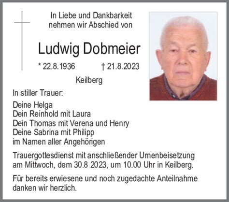 Traueranzeigen Von Ludwig Dobmeier Mittelbayerische Trauer