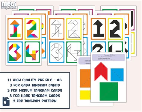Tangram Numbers Puzzle Cards 36 Cards & Free Tangram Pattern Printable