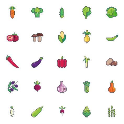 Premium Vector Pixel Art Vegetables Set Icon