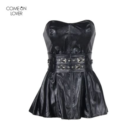 Buy Comeonlover Gothic Faux Leather Corset Dress Black