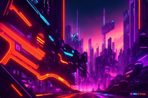 Premium AI Image | A neon city with a purple background