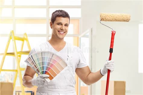 House Painter With A Paint Roller Stock Image Image Of Occupation