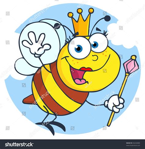 Happy Queen Bee Cartoon Character Vector Vector De Stock Libre De