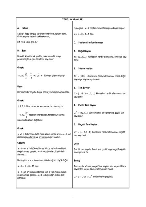 Solution Sinif Matematik Temel Kavramlar Ders Notlari Studypool