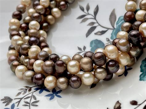 7 8 Mm Aa Multi Color Off Round Freshwater Pearl Beads Mixed Etsy