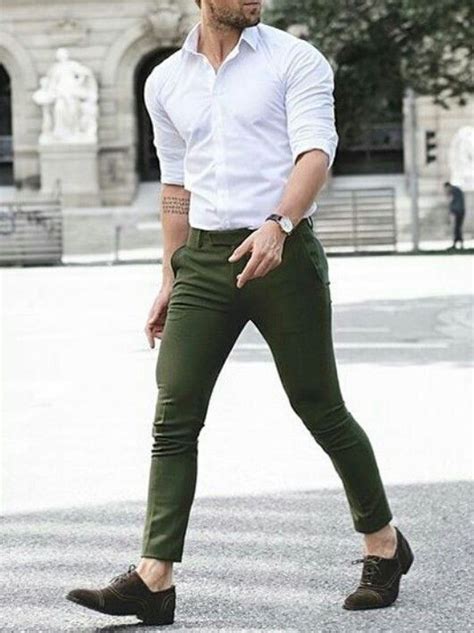 Formal Dresswhite Shirt In Green Chinos Men Fashion Casual Shirts