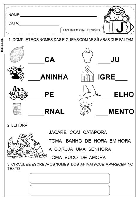 Atividades Letra J Dani Educar