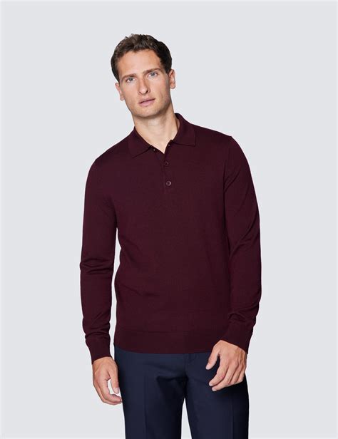 Men S Claret Polo Neck Merino Wool Jumper Slim Fit Hawes Curtis