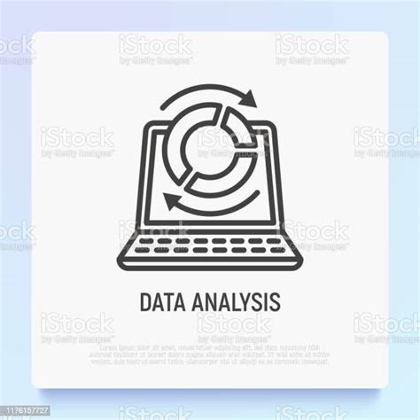 Icône De Ligne Mince Danalyse De Données Ordinateur Portable Ouvert Et Diagramme Avec Des