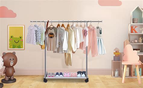 Misslo Short Clothes Rack With Shelf And Rolling Wheels Metal Hanging