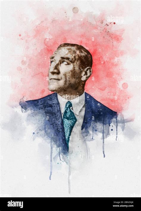 Watercolor Portrait Illustration Of Mustafa Kemal Ataturk Stock Photo