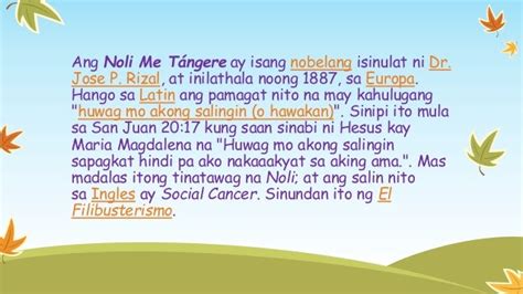 MAIKLING IMPORMASYON NG NOLI ME TANGERE