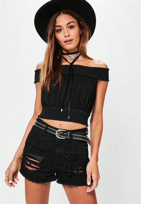 Black Ruched Bardot Crop Top Missguided Bardot Crop Top Women Tops Online Bardot Clothing