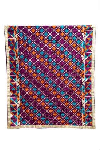 Phulkari Dupatta In Wine Colored With Traditional Multicolor Hand